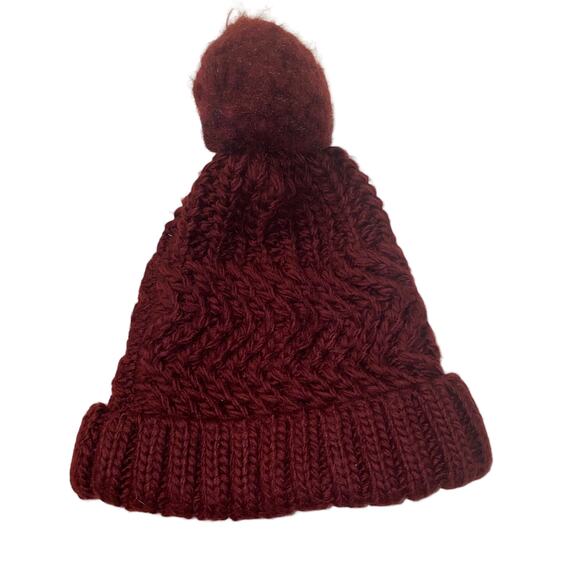 west loop Accessories - West Loop Knit Pom Pom Beanie Hat Fold Over Burgundy One Size Fits Most